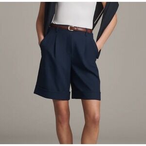 Rhone Navy Blue Horizon Pleated Cuffed Bermuda Shorts Womens 12 High Rise 200377